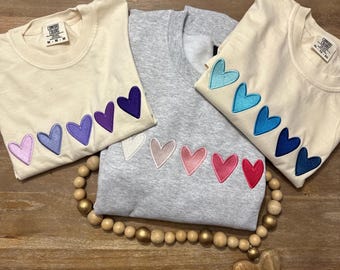 Embroidered Ombre Heart Crewneck Sweatshirt | Valentine's Gift for Her | Favorite Color Purple | Blue | Pink