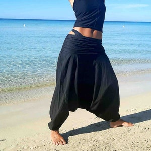 Pantaloncini Da Donna In Cotone E Lino Tinta Unita Elasticizzati In Vita Pantaloni Larghi Larghi Leggeri Traspiranti Spiaggia Vacanza Pantaloncini Con - Foto 4