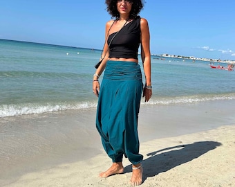 pantaloni stile indiano donna petrolio | karmalie hot couture