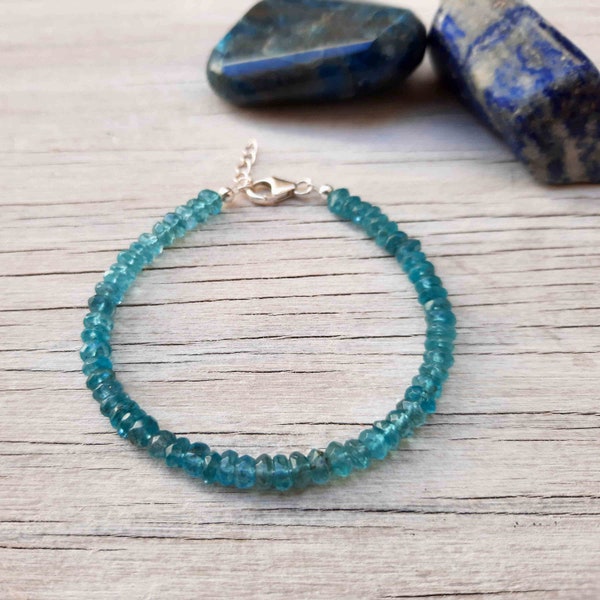 bead woman bracelet apatite silver 4 mm  || karmalie hot couture