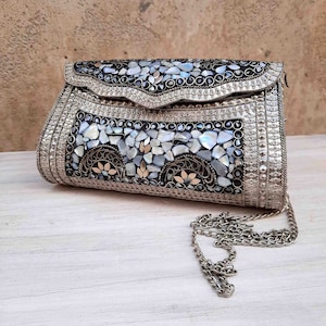 mother of pearl metal bag || karmalie hot couture