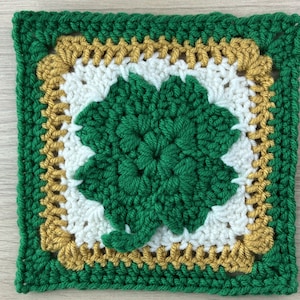 Retro Shamrock Crochet Square PDF Pattern+Granny Square+Crochet Square+Crochet Shamrock+Easy Crochet Pattern+Shamrock Motif