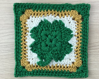 Retro Shamrock Crochet Square PDF Pattern+Granny Square+Crochet Square+Crochet Shamrock+Easy Crochet Pattern+Shamrock Motif