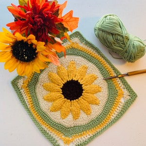 Crochet Sunflower Pattern-Crochet-Crochet Sunflower-Pattern-DIY-Crafts-Square Pattern-Crochet Square-Crochet Sunflower Square Pattern-Flower