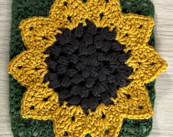 Simple Crochet Sunflower Pattern-Crochet-Crochet Sunflower-Pattern-Square Pattern-Crochet Square-Crochet Sunflower Square Pattern-Flower