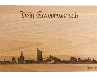 Brotzeitbrett Sachsen Skyline mit persönlicher Gravur