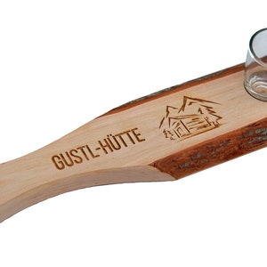 Rustic schnapps latte with bark and engraving including schnapps glasses