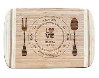 Cutting board with wedding motif & personal engraving