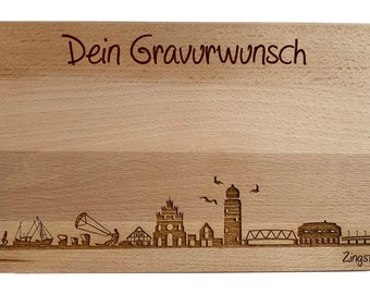 Brotzeitbrett Zingst Skyline mit persönlicher Gravur