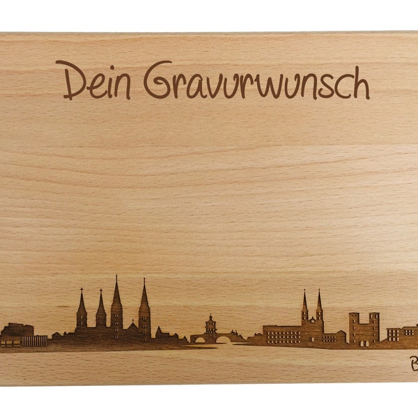 Brotzeitbrett Bamberg Skyline mit persönlicher Gravur