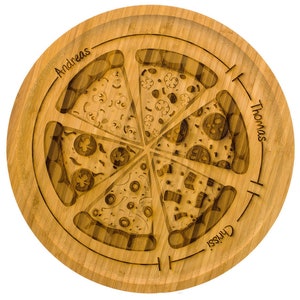 Pizzateller aus Holz mit lustiger, individueller Gravur Bambus