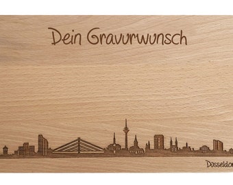 Brotzeitbrett Düsseldorf Skyline mit persönlicher Gravur