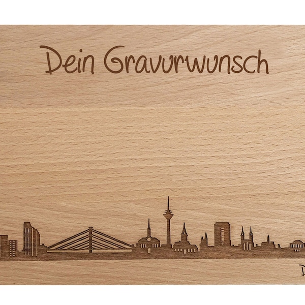 Brotzeitbrett Düsseldorf Skyline mit persönlicher Gravur