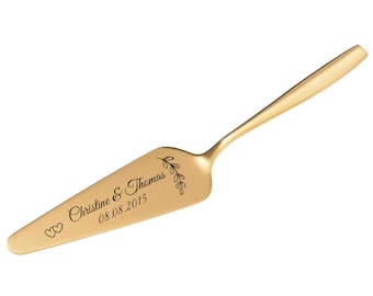 Silver or gold-colored cake server with engraving for weddings and birthdays