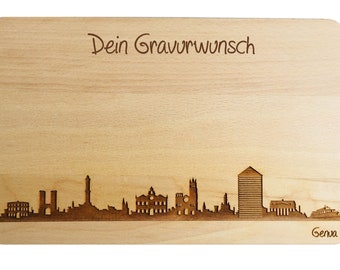 Brotzeitbrett Genua Skyline mit persönlicher Gravur