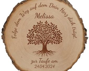 Tree disc baptism, confirmation or communion with personal engraving