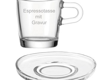 Espressotasse aus Glas mit Gravur