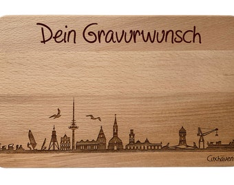 Snack board Cuxhaven Skyline avec gravure personnelle