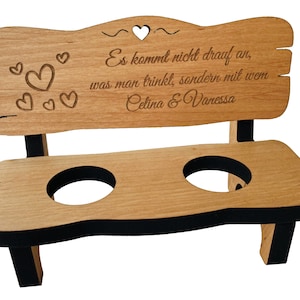 Alder wood liquor bench with desired engraving +2 shot glasses