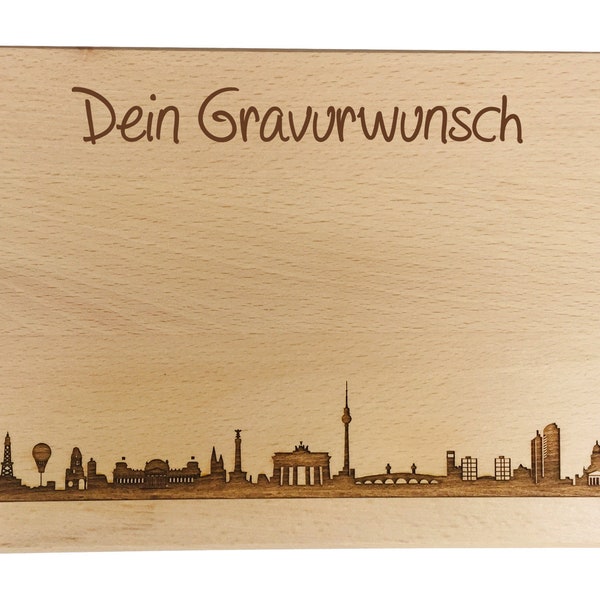 Brotzeitbrett Berlin Skyline mit persönlicher Gravur