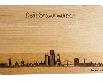 Brotzeitbrett Warschau Skyline mit persönlicher Gravur