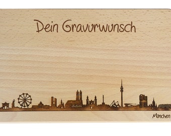 Brotzeitbrett München Skyline mit persönlicher Gravur