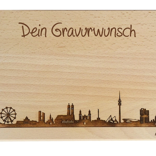 Brotzeitbrett München Skyline mit persönlicher Gravur