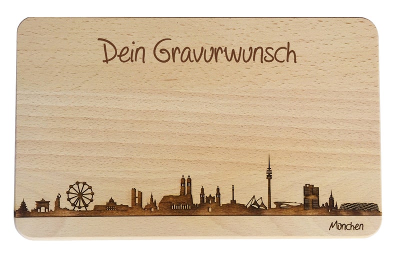 Brotzeitbrett München Skyline mit persönlicher Gravur Bild 1