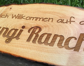 Bark board with engraving - door sign / snack board
