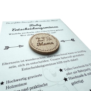 Baby decision coin (mom / dad) made of wood - gift for birth