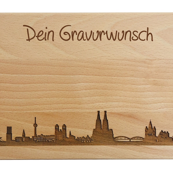 Brotzeitbrett Köln Skyline mit persönlicher Gravur