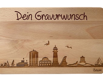 Brotzeitbrett Büsum Skyline mit persönlicher Gravur