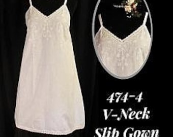 474-4 V Neck White Cotton Slip Gown