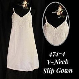 474-4 V Neck White Cotton Slip Gown