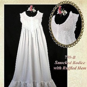 Ladies Long, Sleeveless, Hand Smocked Nightgown with Ruffle Hem 759-B