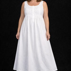 Hand-Smocked Cotton Nightgown, Sleeveless Long White Dress 024