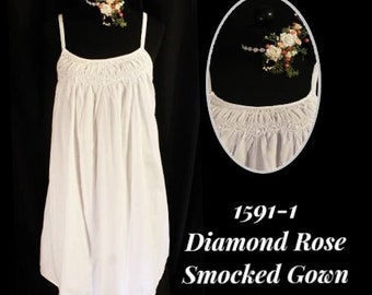 1591-1 Diamond Rose Smocked Gown Short