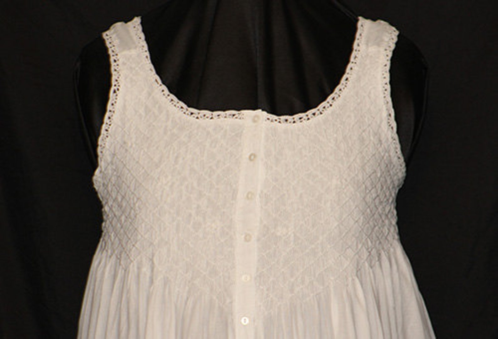 024-Sleeveless Long Smocked White Cotton Night Gown | Etsy