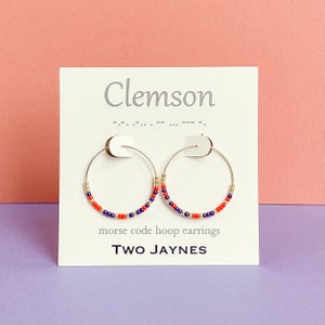 PURPLE & ORANGE - Custom Morse Code Hoop Earrings, 14k gold fill or sterling silver