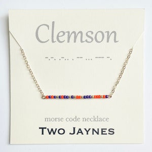 ORANGE & PURPLE - Custom Morse Code necklace, 14k gold filled or sterling silver, Clemson University Tigers