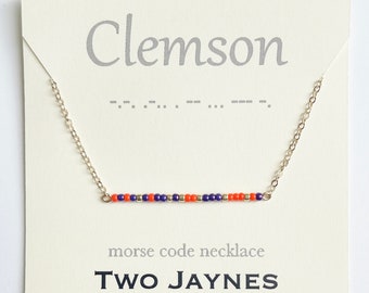 ORANGE & PURPLE - Custom Morse Code necklace, 14k gold filled or sterling silver, Clemson University Tigers