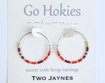 MAROON & ORANGE - Custom Morse Code Hoop Earrings, 14k gold fill or sterling silver, Virginia Tech Hokies