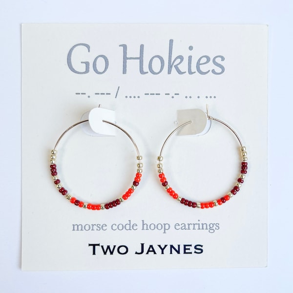 MAROON & ORANGE - Custom Morse Code Hoop Earrings, 14k gold fill or sterling silver, Virginia Tech Hokies