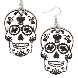 Sugar Skull Earrings - Wood - Black and White