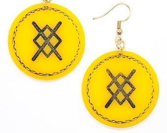 Folk Horror Yellow Symbol Earrings | Gothic Statement Jewelry | Ritual Inspired Dark Aesthetic Gift
