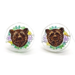 Midsommar Bear with Flower Wreath Earrings - Gift for Daughter