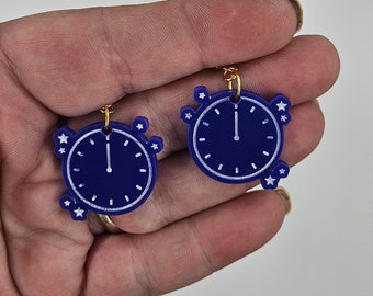 Midnight Clock Earrings | Night Time Aesthetic Jewelry | Dark Romantic Statement Earrings | Dreamy Evening Style | Gift for Her