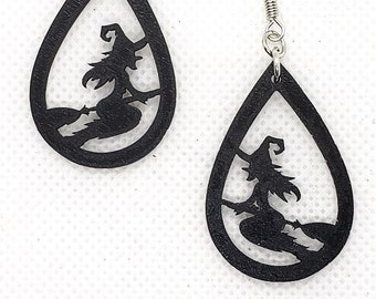 Witch Earrings - Halloween - Black - Wood