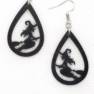 Witch Earrings - Halloween - Black - Wood