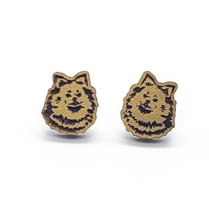Pomeranian Earrings - Dog - Wood